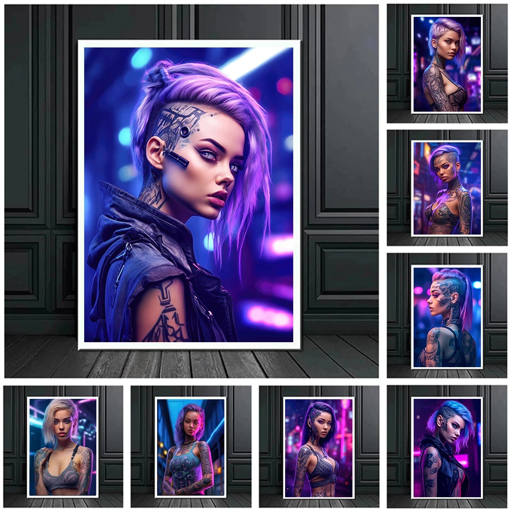 Home Decor Games Free - Pósteres de chicas con tatuajes Cyberpunk