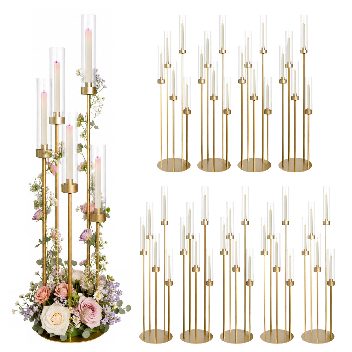 Home Decor Gold - 10 Candelabros de Piso Dorados de