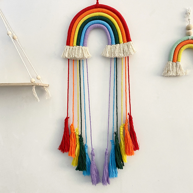 Macrame Wall Hanging - Decoración Colgante de Arcoíris Tejida con