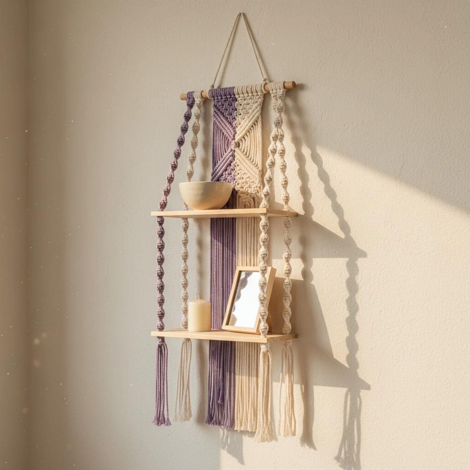 Macrame Wall Hanging - Estante colgante de pared estilo bohemio,